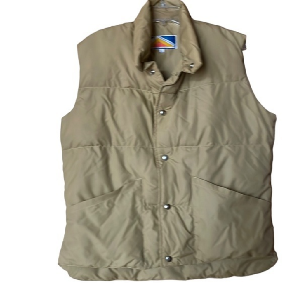 Iron Mountain USA Vintage Men’s Puffer Vest‎ Snap Front Down Blend Large Tan